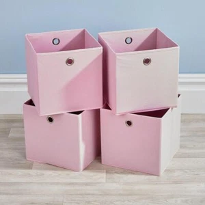 Storage Folding Box Pink Foldable Canvas Fabric Cube Cloth Bag 4 Piece Set - Picture 1 of 4