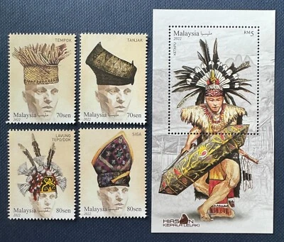 MALAYSIA 2022 TRADITIONAL MEN'S HEADGEAR Miniature Sheet + Set of 4V MNH - Image 1 of 2