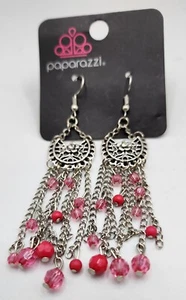 NEW Paparazzi DAISY DAYDREAM pink chandelier silver tone earrings with tag 3" - Picture 1 of 2