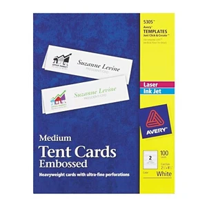 Avery Medium Tent Cards Embossed 2.5 x 8.5 White Laser Inkjet 100/Pk - Picture 1 of 7