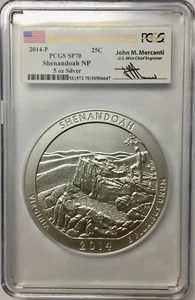 2014-P America the Beautiful 5 oz. Shenandoah NP. PCGS SP-70 Mercanti Signed - Picture 1 of 8