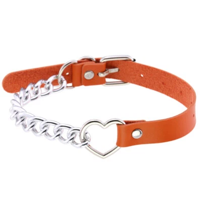 Colar Gargantilha de Couro Corrente Formato de Coração Moda Punk para Meninas - Imagem 1 de 4