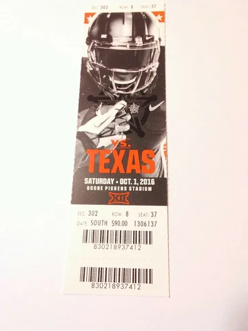 2016 Oklahoma State Cowboys Texas Longhorns Football Full Ticket Stub Cover