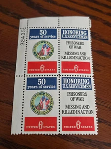 US # 1421-22 1970 6c Disabled Vets/POW/KIA Plate Block M&S Estate Coll. SM9025 - Picture 1 of 2