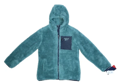 Reebok Sherpa Fleece Mystic Lake Green Full Zip Soft Jacket Youth Girls M 10/12 - Image 1 of 4