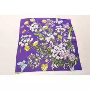Brico Bunny Silk Handkerchief Purple Butterflied Wild Flowers Small Scarf Japan - Picture 1 of 6