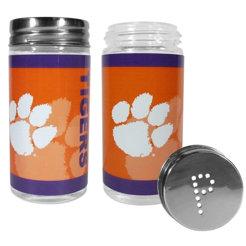 Clemson Tigers Glass Salt and Pepper Shakers [NEW] NCAA Tailgate Kitchen Cook Cover