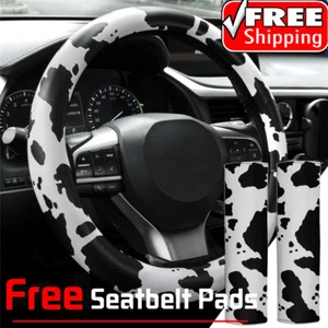 Car Steering Wheel Cover Fun Cow Print Interior Auto Accessories Universal Fuzzy - Picture 1 of 14