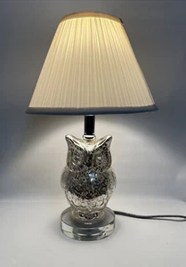 SUPER💥Cute Mercury Glass OWL Lamp Chrome Finish And Glass Base With Shade Heavy - Picture 1 of 7