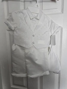 NWT Lauren Madison Baby Boys White Christening Suit & Hat 24 Months - Picture 1 of 4
