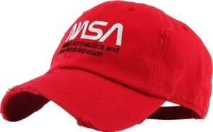 NASA Worm Logo Distressed Adjustable Red Cap Dad Hat by KB Ethos - Picture 1 of 3