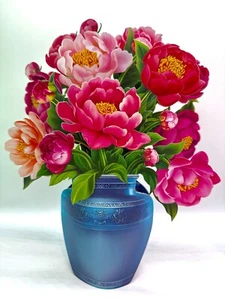 ORIGAMI POP CARDS Peonie Pink Rose Happy Father's Day 3D PopUp Handmade Gift - Picture 1 of 14