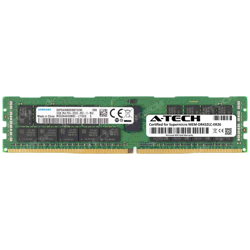 32GB PC4-21300 RDIMM Supermicro MEM-DR432LC-ER26 Samsung Equivalent Memory RAM - Image 1 of 2