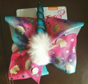 JoJo Siwa Large 8" Unicorn Hair Bow w/Unicorn horn pompom & Alligator Clip NEW - Picture 1 of 10