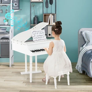 Kids Piano Wooden Musical Instrument Toy 30 Key Classical w/ Stand & Stool White - Picture 1 of 7