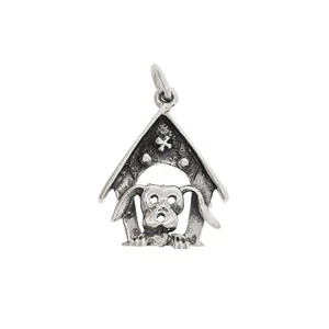 Vintage Sterling Silver 925 Unusual Puppy Dog In House W/ Eager Expression Charm - Picture 1 of 2