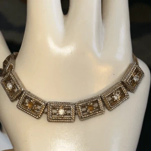 Vintage gold tone & rhinestones slide bracelet - Picture 1 of 5