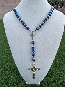 Rosario De San Judas Con Cuentas De Cristal Color Azul Azul Religioso - Imagen 1 de 7