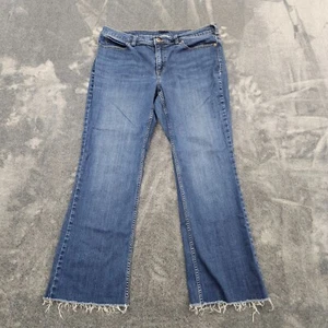 Duluth Flex Jeans womens 14 DIY Cropped raw hem blue Denim 5 pocket - Picture 1 of 14