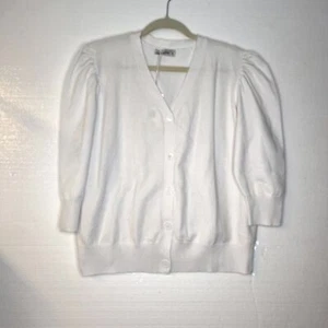 NWT Grace Karin White 3/4 Puff Sleeve V Neck Knit Cardigan Sweater size 2XL - Picture 1 of 6