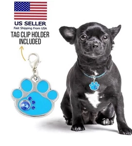 Targhetta cane stampa zampa glitter personalizzata incisa gatto animale domestico ID nome targhetta  - Foto 1 di 5