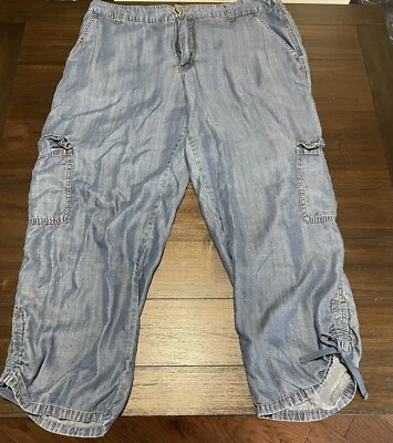 Pantalones cargo ligeros suaves Cato usados en excelente estado tobillo acanalado con corbatas color mezclilla talla 16 Foto 1 de 4