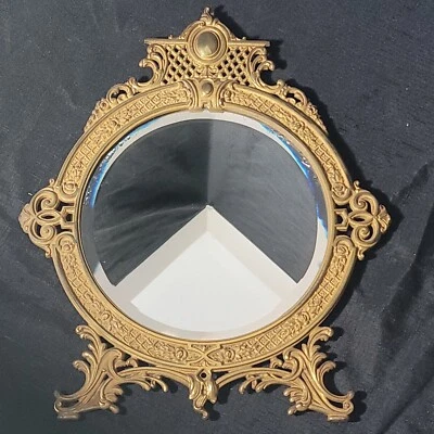 Espejo de pared Bradley Hubbard B & H de hierro fundido dorado redondo vidrio biselado 1942 3603 Foto 1 de 4