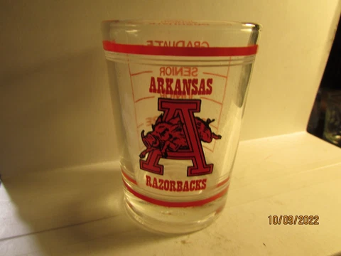Arkansas Razorbacks - 4 Oz heavy shotglass- logo-measures on back- nice Cover