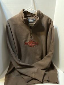 Harley Davidson Fleece Pullover Mens Large Brown 1/4 Zip Stitched Logo