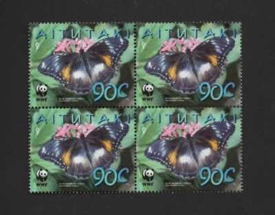 AITUTAKI 2008 WWF. BLUE MOON BUTTERFLY (90c. VALUE)  BLOCK OF 4 (SG724) *MNH* - Image 1 of 2