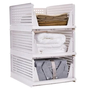 3 Pack Stackable Storage Bins Plastic Clothes Drawer Organizer Wardrobe Storage  - Picture 1 of 8