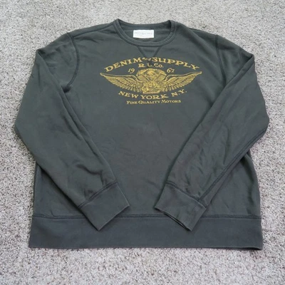 Suéter Ralph Lauren Denim & Supply Para Hombres XL Negro Cuello Redondo Motocicleta Gráfico 67 Foto 1 de 4