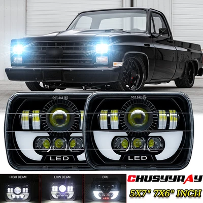 Pair 7x6 inch Led Headlights High Low Beam Fit Chevrolet C10 C20 C30 K10 K20 K30 - Image 1 of 4