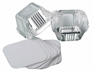 100 Bulk Buy 5 x 5 x 5 cm Chutney/Sauce/Pudding/Salad Silver Foil Container Lids - Picture 1 of 11