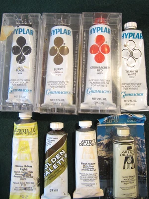 8 Vintage  Tubes - 5 Grumbacher Hyplar Acrylic Polymer Plastic Color - 3 Duro - Image 1 of 4