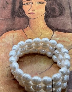 New Sterling Baroque Genuine Pearl 3 Strand Bracelet - Picture 1 of 5