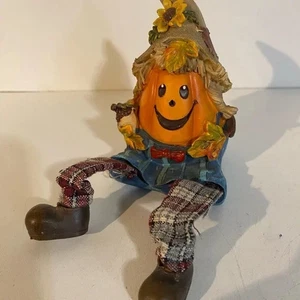 Scaffale vintage in resina stravagante Ringraziamento autunno testa di zucca 4" seduto - Foto 1 di 6