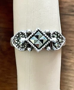 Vintage Sterling 925 Silber Markasiten Ring geometrisches Muster Größe 5,3/4 - Bild 1 von 6