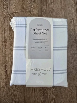 Queen 400 Thread Count Performance Sheet Set Blue Plaid - Threshold Designed NWT - Image 1 of 4