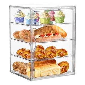 Bread Box for Kitchen Countertop Pastry Display Case 4 Layers Adjustable Clear - Picture 1 of 5