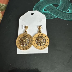 Vintage goldfarbene Löwe Löwe Ohrhänger Sternzeichen Astrologie 1 Zoll - Bild 1 von 3