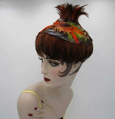 Sombrero Pluma Faisán Vintage Casco Iglesia de Pascua Multicolor EXCELENTE Foto 1 de 4