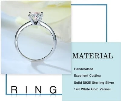 Anillos de compromiso de moissanita de 2 quilates para mujer, color D redondo (no diamante real) Foto 1 de 4