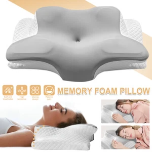 Cervical Neck Pillow Contoured Support Memory Foam Pillows Pain Relief Ergonomic - Picture 1 of 14
