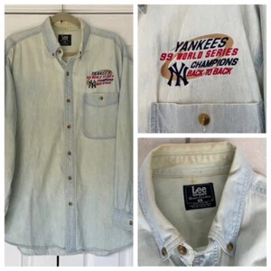 Lee Sport Vintage Men's L Yankee's Embroidered 1999 World Series Champions Denim - Picture 1 of 8
