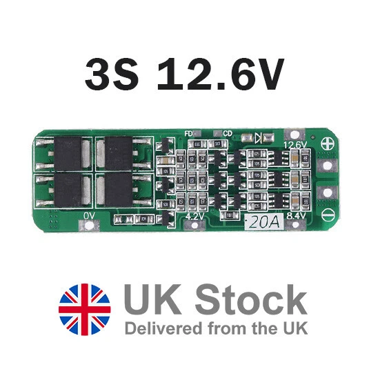 3S 12.6V 20A Li-ion Lithium Battery 18650 Charger PCB BMS Protection Board - Image 1 of 4