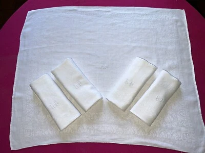 5 serviettes de table anciennes en coton  damassé chiffrées LD 76 cm x 61 Réf 19 - Photo 1/4