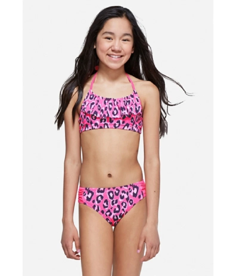 Traje de baño bikini Justice for Girls Cheetah Halter con volantes 14 Foto 1 de 1