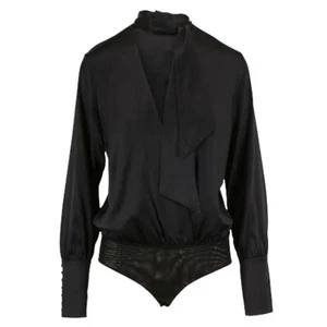 NWT JONATHAN SIMKHAI XS Tie Neck Wrap Front Charmeuse Silk Bodysuit Long Sleeve - Picture 1 of 6