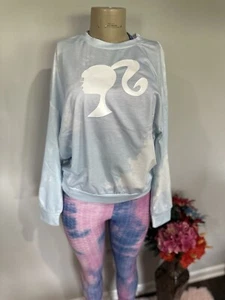 Barbie Sweatshirt Size Medium Women SILHOUETTE PONYTAIL New Tags Tie Dye Blue - Picture 1 of 3